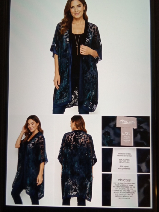 Chico's Tops - Chicos  Kimono Burn Out Cardigan Blue Teal Open Front Boho Fairy Womens L/lX